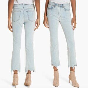 RAG & BONE Hana High Waist Destroyed Hem Ankle Bootcut Jeans Light Wash Cropped